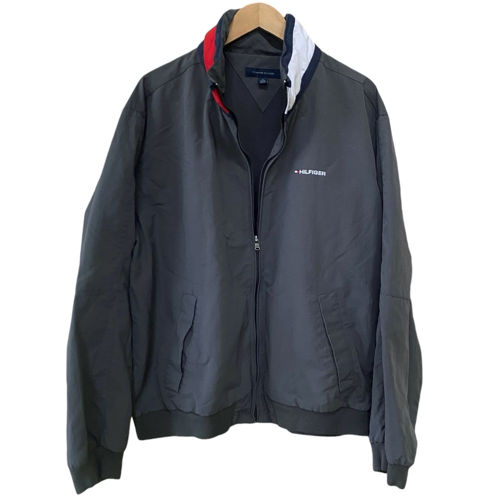 Tommy Hilfiger Business Casual Logo Windbreaker Jacket Hidden Hood